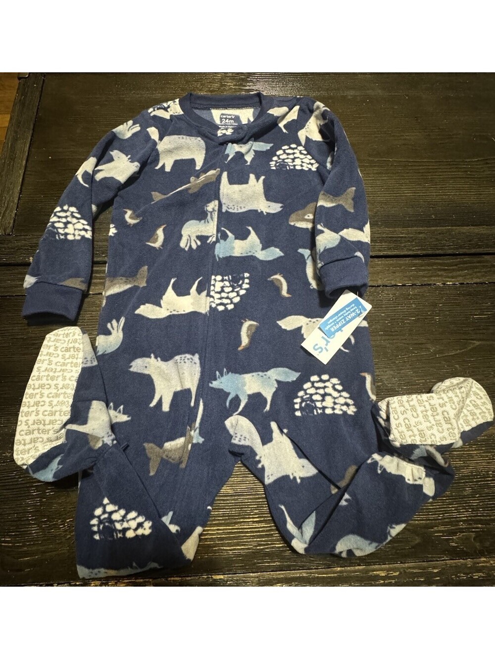 Carter’s 24M Fleece Footed Sleeper Woodland Animals 2-Way Zip NWT